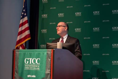 Anthony Clarke, Ph.D. GTCC president at the college’s annual Student Excellence Awards Ceremony.  