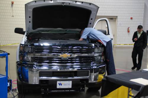 GTCC high school student Trevor Pretory participating in the Automotive Service Technology category. Pretory came in first and is the only contestant that received a perfect score on at this station.