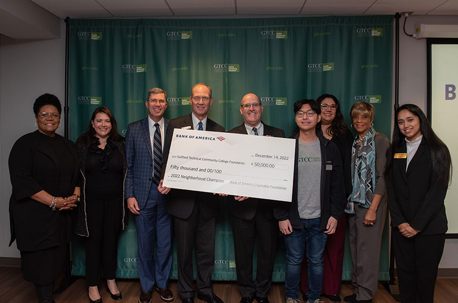 Sybil Newman (GTCC), Courtney Payne (BoA), Brent Christensen (G Chamber), Greg Cox (BoA), Anthony Clarke, Ph.D. (GTCC), Khoa Nguyen (GTCC), Jan Knox (GTCC), Treana A. Bowling Ed.D. (GTCC), Jeshika Lamsal (GTCC)