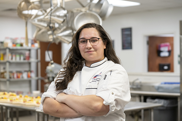 Culinary student Ila Seamans in one of the teaching kitchens at GTCC.